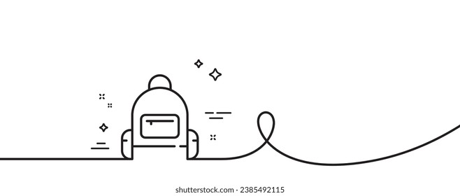 Backpack line icon. Continuous one line with curl. Travel baggage bag sign. Handbag luggage symbol. Backpack single outline ribbon. Loop curve pattern. Vector