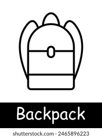 Icono de línea de mochila. Bolso escolar, equipo de viaje, senderismo, accesorio del estudiante, almacenamiento, llevar, mochila, actividad al aire libre, conveniencia, portátil.