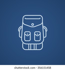 Backpack line icon for web, mobile and infographics. Vector light blue icon isolated on blue background.