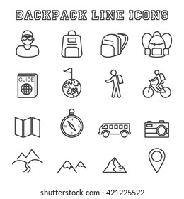 backpack line icons, mono vector symbols