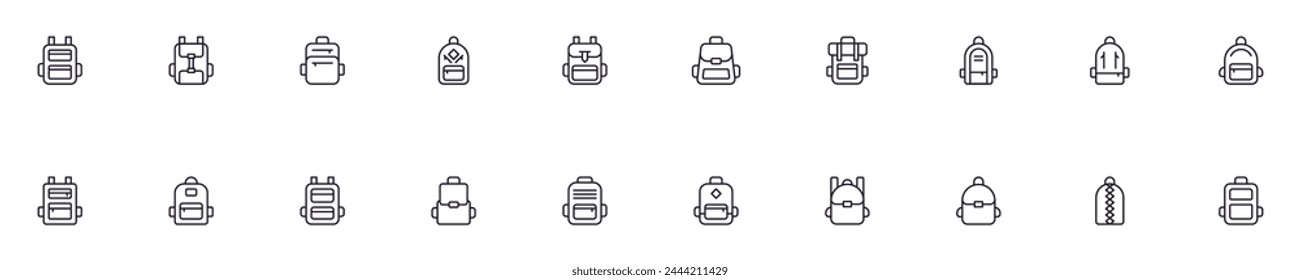 Backpack line icons pack. Simple outline sign and editable stroke for web sites, articles, books, apps 