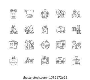Backpack line icons, signs, vector set, outline illustration concept 