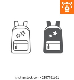 Backpack line and solid icon, outline style icon for web site or mobile app, school and travel, schoolbag vector icon, simple vector illustration, vector graphics with editable strokes.