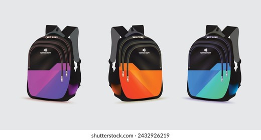 backpack with the logo of the Back to school on it. Kids school bag template, vector illustration