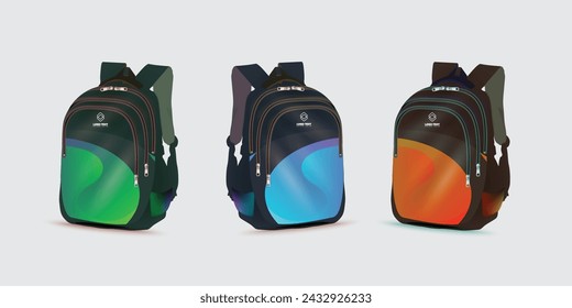 backpack with the logo of the Back to school on it. Kids school bag template, vector illustration