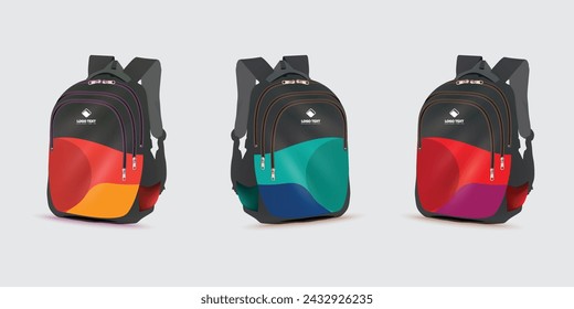 backpack with the logo of the Back to school on it. Kids school bag template, vector illustration