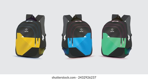 backpack with the logo of the Back to school on it. Kids school bag template, vector illustration