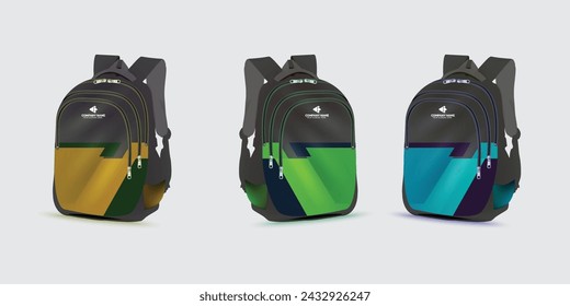 backpack with the logo of the Back to school on it. Kids school bag template, vector illustration