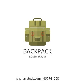 Backpack logo, badge, label for mountain camping elements. Equipment  for forest camp. 