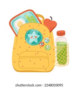 Backpack with lunch box flat icon Food and drink. Vector illustration