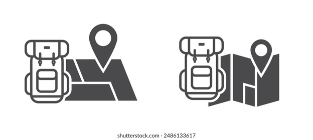 backpack and map icons. vacation and travel symbols. isolated vector images for tourism design
