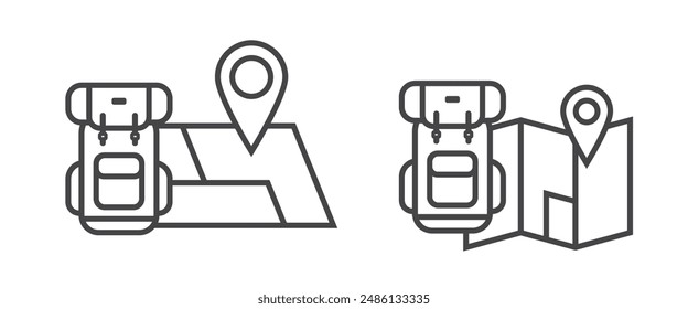 backpack and map line icons. travel and vacation symbols. isolated vector images for tourism design