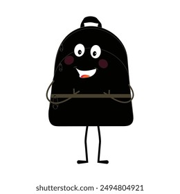 Backpack mascot cartoon Back to school and have fun. Character doodle illustration of walking school bag, Retro character design of a school bag