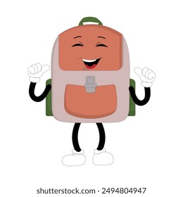 Backpack mascot cartoon Back to school and have fun. Character doodle illustration of walking school bag, Retro character design of a school bag