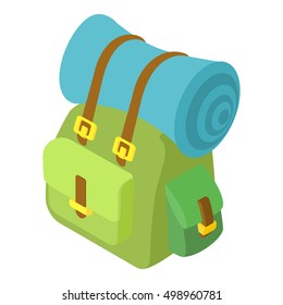 Backpack with mat icon. Isometric 3d illustration of backpack vector icon for web