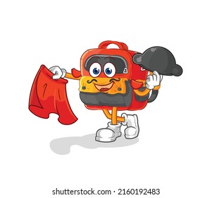 the backpack matador with red cloth illustration. character vector