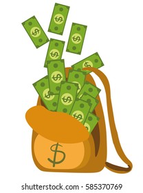 Backpack. Money bag. dollars. Vector illustration flat. Money bag, financial investment, wealth accumulation. Business.