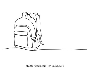 Backpack, one line drawing vector illustration.