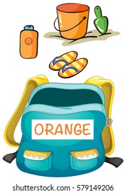 Backpack with orange items illustration