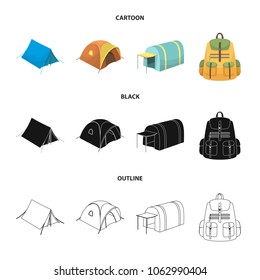 Backpack and other kinds of tents.Tent set collection icons in cartoon,black,outline style vector symbol stock illustration web.