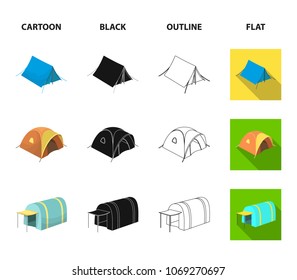 Backpack and other kinds of tents.Tent set collection icons in cartoon,black,outline,flat style vector symbol stock illustration web.