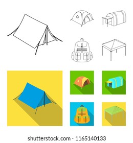 Backpack and other kinds of tents.Tent set collection icons in outline,flat style vector symbol stock illustration web.