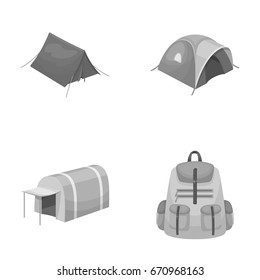 Backpack and other kinds of tents.Tent set collection icons in monochrome style vector symbol stock illustration web.