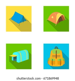 Backpack and other kinds of tents.Tent set collection icons in flat style vector symbol stock illustration web.