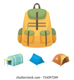 Backpack and other kinds of tents.Tent set collection icons in cartoon style vector symbol stock illustration web.