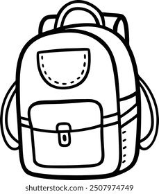 Backpack outline doodle hand-drawn vector icon, coloring page