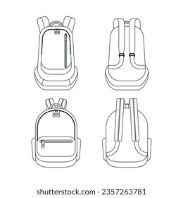 Doodle del contorno de la mochila. Ilustración vectorial de la línea de mochila aislada