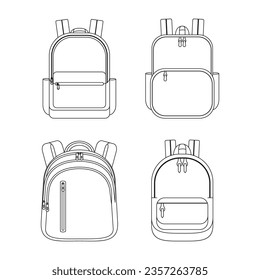 Doodle del contorno de la mochila. Ilustración vectorial de la línea de mochila aislada