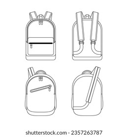 Doodle del contorno de la mochila. Ilustración vectorial de la línea de mochila aislada