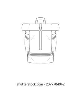 Backpack outline drawing vector, Backpack in a sketch style, trainers template outline, vector Illustration.
