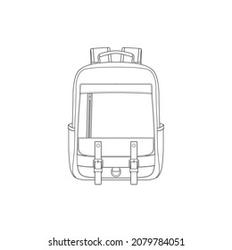 Backpack outline drawing vector, Backpack in a sketch style, trainers template outline, vector Illustration.
