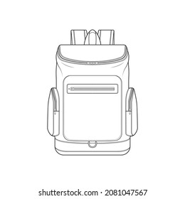 Backpack outline drawing vector, Backpack in a sketch style, trainers template outline, vector Illustration.
