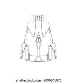 Backpack outline drawing vector, Backpack in a sketch style, trainers template outline, vector Illustration.
