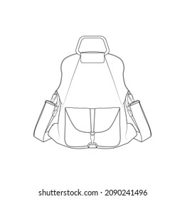 Backpack outline drawing vector, Backpack in a sketch style, trainers template outline, vector Illustration.

