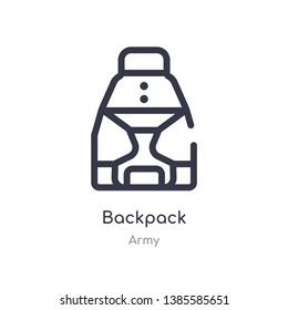 backpack outline icon. isolated line vector illustration from army collection. editable thin stroke backpack icon on white background