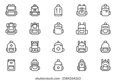 Backpack outline icon set. Collection of high quality black outline logo for web site design and mobile apps. Vector illustration on a white background.