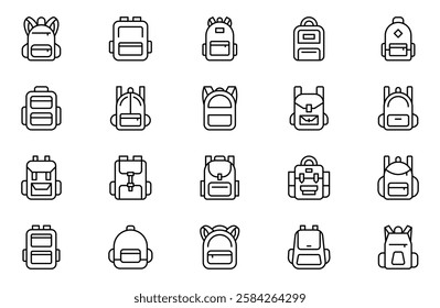 Backpack outline icon set. Collection of high quality black outline logo for web site design and mobile apps. Vector illustration on a white background.