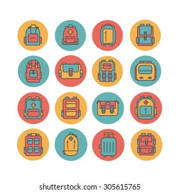 backpack outline icons set. vector
