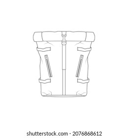 Backpack outline illustration set featuring minimal line art backpack designs. Clean vector style, monochrome, isolated on white background. Suitable for icons, UI, infographics, catalogs, outdoor gear branding, education, and commercial design use.