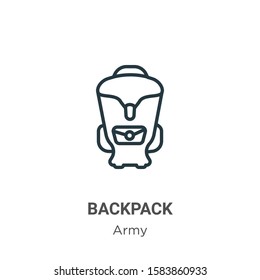 Backpack outline vector icon. Thin line black backpack icon, flat vector simple element illustration from editable army concept isolated on white background