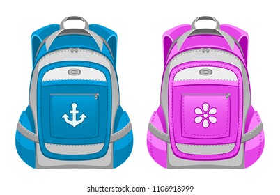 Backpack pink and blue on a white background