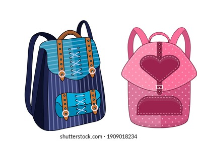 Rucksack, rosafarbener violetter Cartoon, Vektorsüß