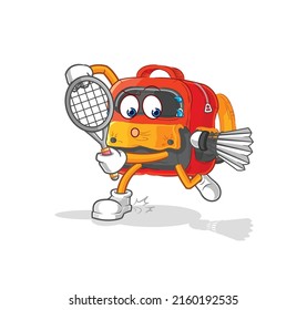 la mochila que reproduce la ilustración de badminton. vector de caracteres