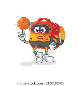 the backpack playing basket ball mascot. cartoon vector
