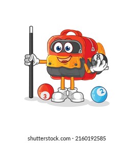 the backpack plays billiard character. cartoon mascot vector