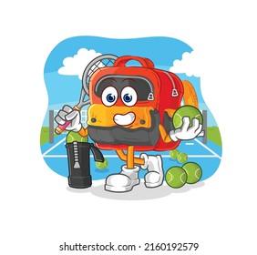 the backpack plays tennis illustration. character vector